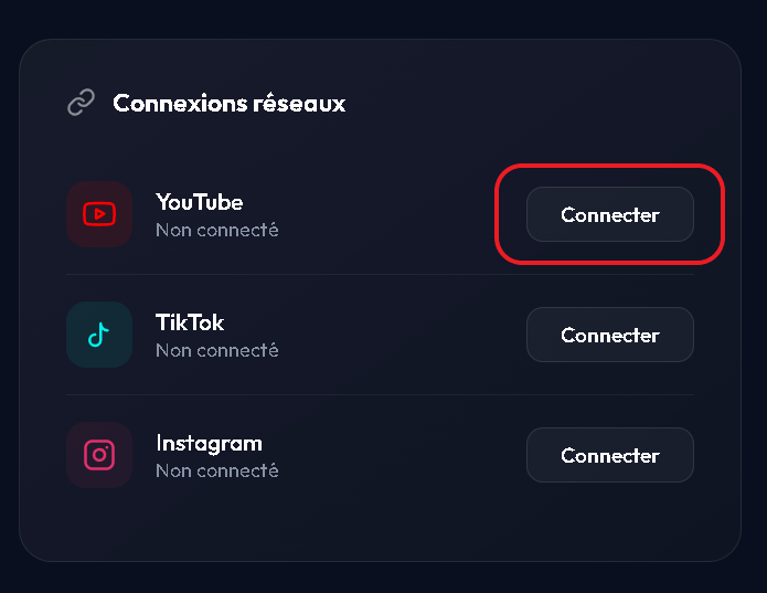 Page compte — Connexions réseaux