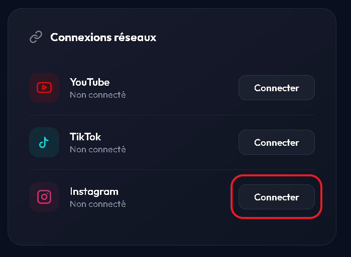 Page compte — Instagram connecté