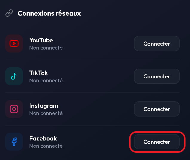 Page compte — Facebook connecté