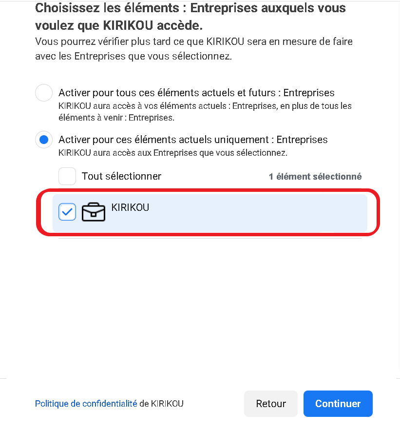 Sélection du Business