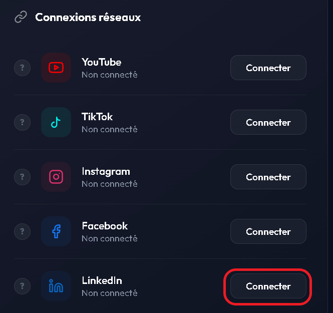 Page compte — LinkedIn connecté