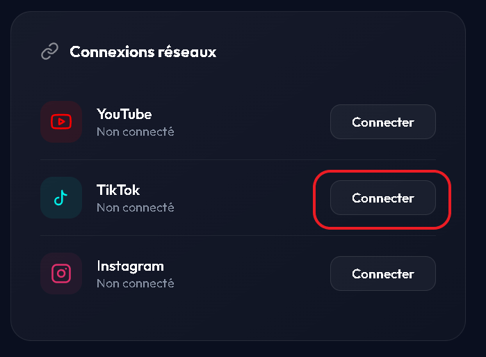 Page compte — TikTok connecté